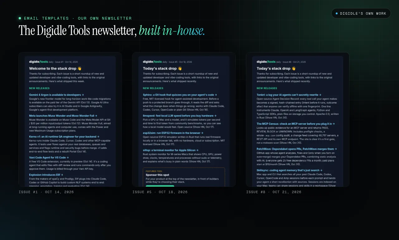 Three issues of the Digidle Tools newsletter