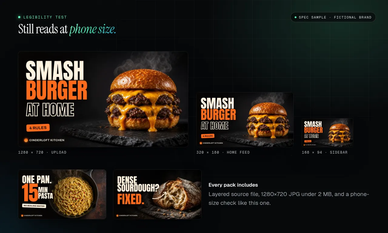 One thumbnail shown at upload, home-feed and sidebar sizes